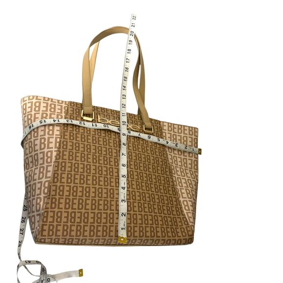 Bebe Ashley Logo Print Tote Bag Tan Handbag Purse XL Large School Work - Picture 13 of 16